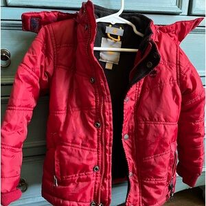 TIMBERLAND BOYS RED PUFFER COAT WITH REMOVABLE HOOD